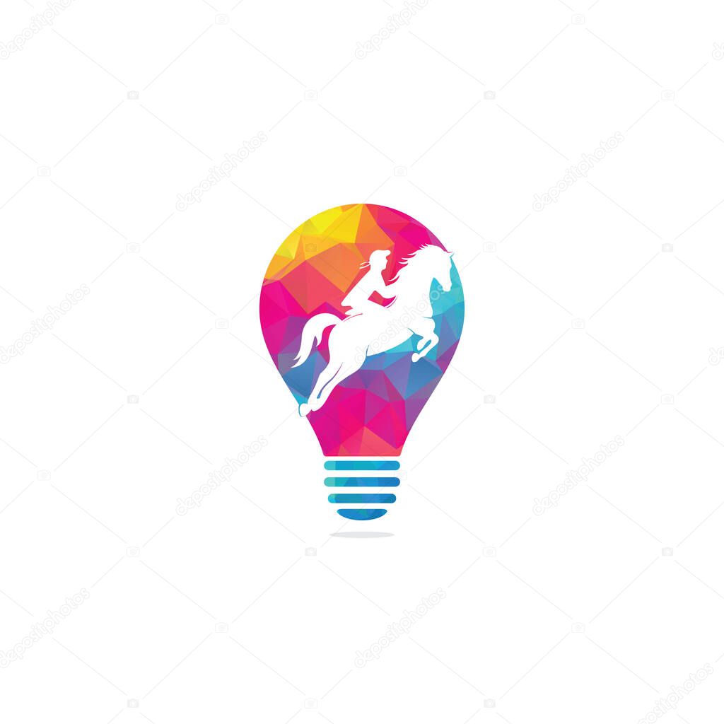 Racing horse with jockey bulb shape concept Logo Design icons. Equestrian sport logo. Jockey riding jumping horse. Horse riding logo.