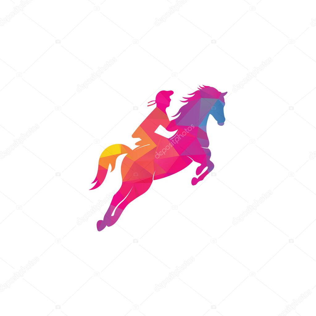 Racing horse with jockey Logo Design icons. Equestrian sport logo. Jockey riding jumping horse. Horse riding logo.