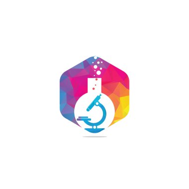 Matara Laboratuvarı Cam Simge Simgesi Logo Şablonu Çizim Tasarımı. Laboratuvar logosu. Laboratuvar mikroskobu logosu. Laboratuar deney şişesi ve mikroskop logosu.