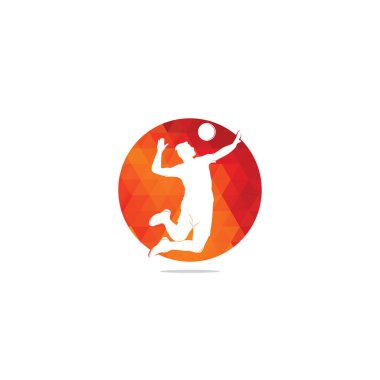 Voleybol oyuncusu logosu. Soyut voleybol oyuncusu sıçrayıştan atlıyor. Top servis eden voleybol oyuncusu.