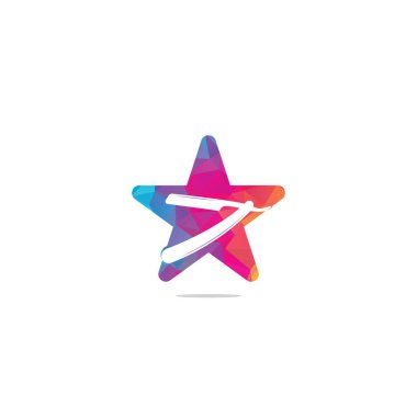 Jilet yıldız şekilli konsept logo tasarımı. Basit düz vektör çizimi. Berber dükkanı logosu, etiket. Berber dükkanı logosu ve berber jileti.
