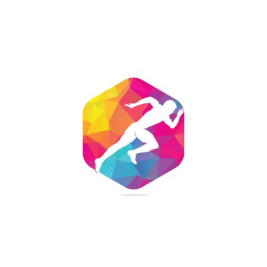 Koşu ve Maraton Logo Vektör Tasarımı. Koşan adam vektör sembolü. Spor ve rekabet konsepti.