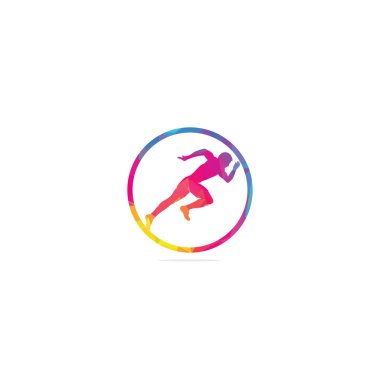 Koşu ve Maraton Logo Vektör Tasarımı. Koşan adam vektör sembolü. Spor ve rekabet konsepti.