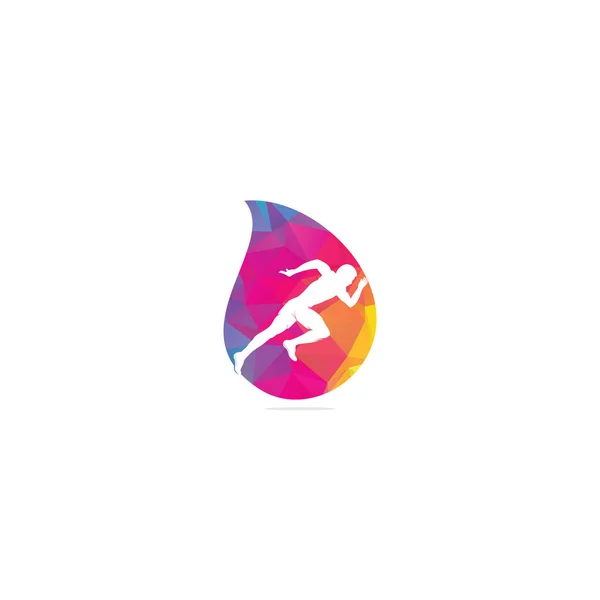 Hardlopen Marathon Drop Shape Concept Logo Vector Design Running Man — Stockvector