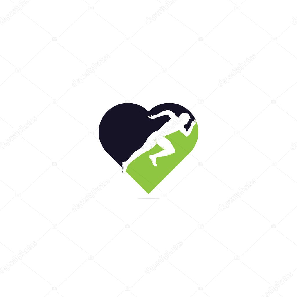 Fitness Runner Club logo design. Running man heart shape logo design. Healthy run logo concept.