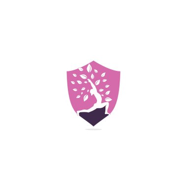 Yoga logosu tasarımı. Nilüfer çiçeği vektör illüstrasyonunda insan meditasyonu. Yoga logosu tasarımı şablonu. Kozmetik ikonu ve Spa logosu. Yoga Poz Vektörü