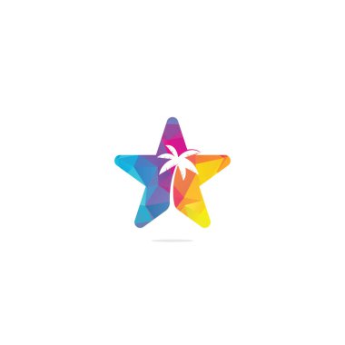 Star Tropical plajı ve palmiye ağacı logosu tasarımı. Yaratıcı basit palmiye ağacı vektör logosu tasarımı.
