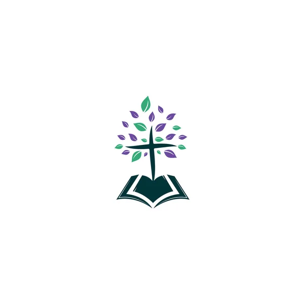 Biblia Gdańska Krzyż Tree Church Logo Design — Wektor stockowy