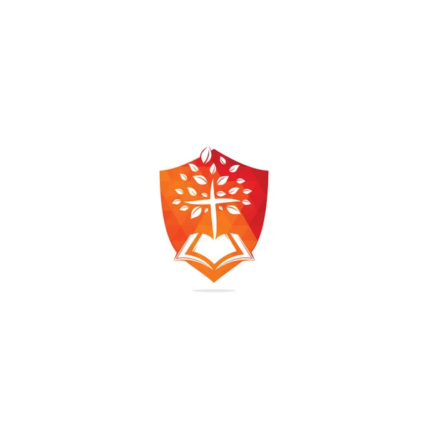 Biblia Cruz Árbol Iglesia Logo Diseño — Archivo Imágenes Vectoriales
