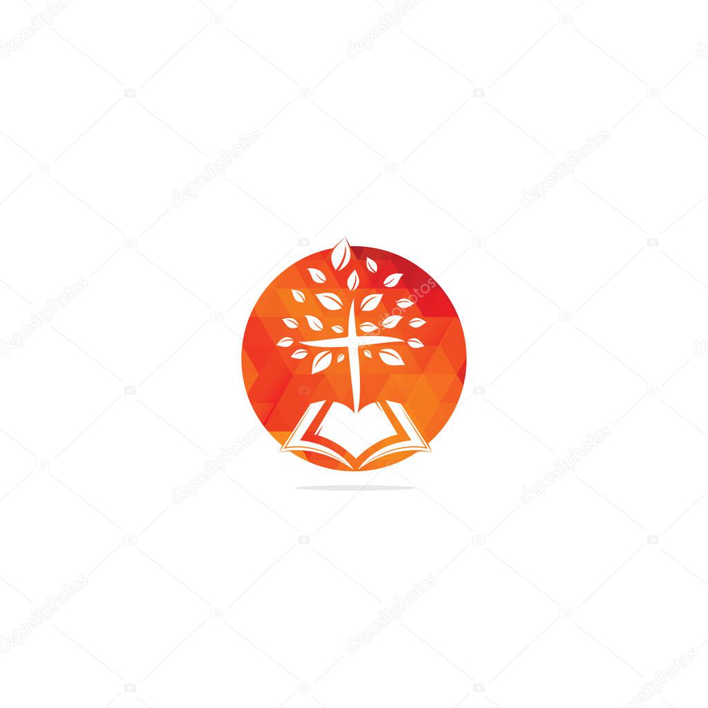 Bible Cross Tree Church Logo Design. Bible church logo