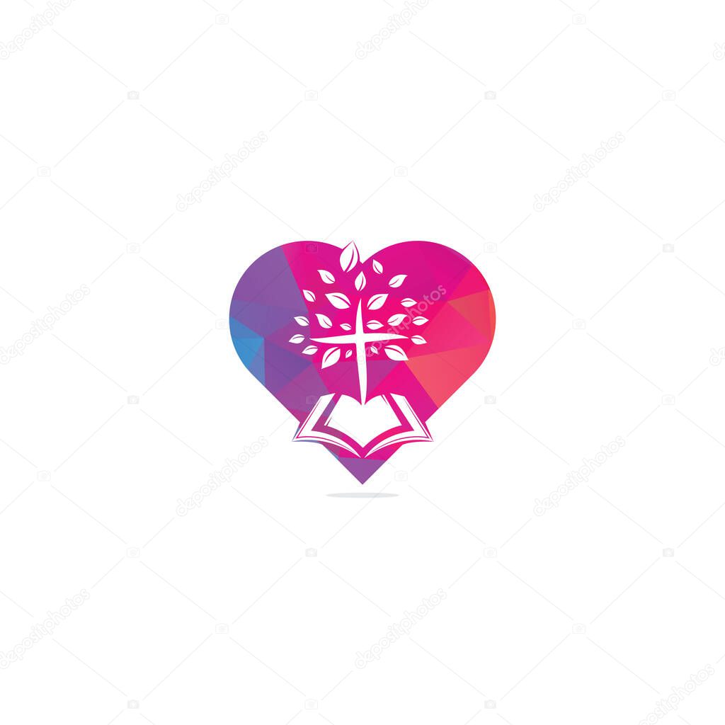 Abstract heart and tree religious cross symbol icon vector design.
