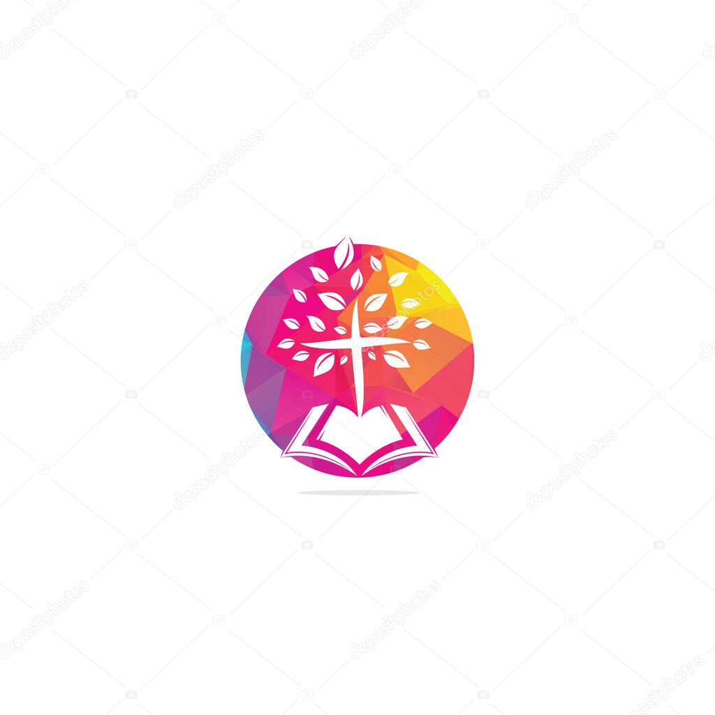 Bible Cross Tree Church Logo Design. Bible church logo