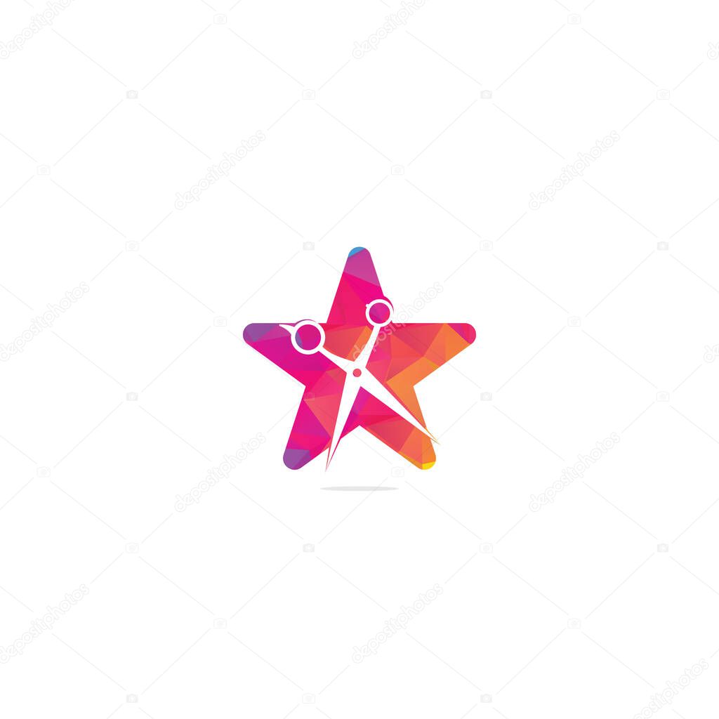 Logo for barbershop, hair salon. Scissors icon barbershop logo sign. Scissor star shape concept logo.