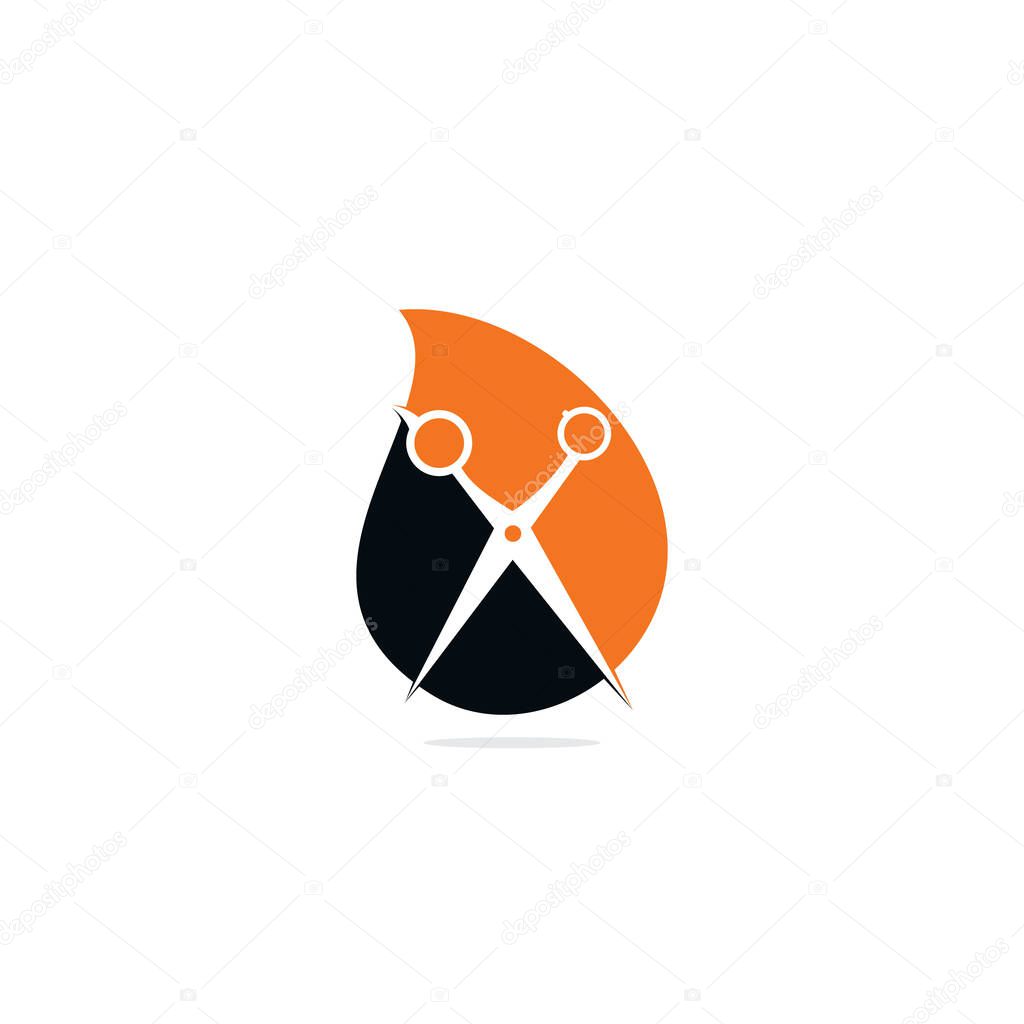 Logo for barbershop, hair salon. Scissors icon barbershop logo sign. Scissor drop shape concept logo
