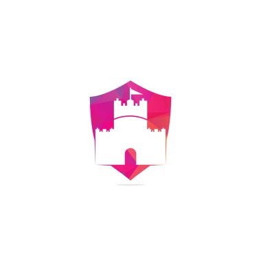 Kale kalkanı şekilli logo tasarım vektörü. Castle Tower logo Şablon Vektörü.