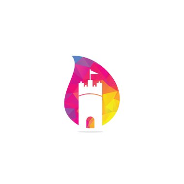 Castle Drop şekil konsept logo tasarım vektörü. Castle Tower logo Şablon Vektörü.
