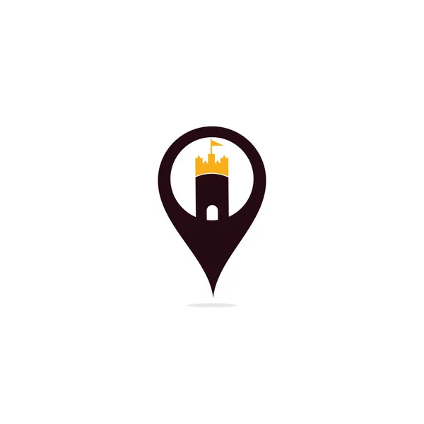 Castle Map Pin Shape Concept Logo Design Vector Castle Tower — Stock Vector