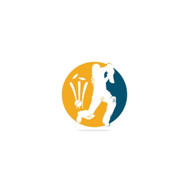 Vurucu kriket oynuyor. Kriket yarışması logosu. Kriket şampiyonası. Kriket kalesi ve top logosu. Kriket logosu