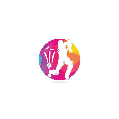 Vurucu kriket oynuyor. Kriket yarışması logosu. Kriket şampiyonası. Kriket kalesi ve top logosu. Kriket logosu