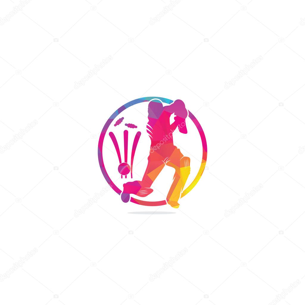 Batsman playing cricket. Cricket competition logo. Cricket championship. Cricket wicket and ball logo. Cricket logo