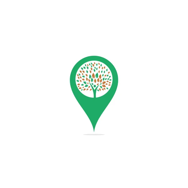 緑のツリーマップピン形状のコンセプトベクトルロゴデザイン 天然物 有機店 生態系会社 代替医療 緑の統一 森林など — ストックベクタ