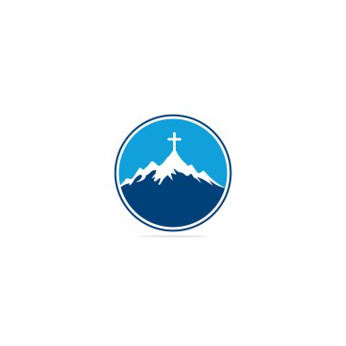 Dağ ve minimalist logolu kilise logosu. Halkın kilise logosu tasarım şablonu. Kilise ve Hıristiyan organizasyon logosu.