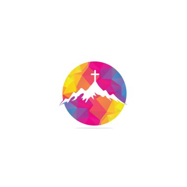 Dağ ve minimalist logolu kilise logosu. Halkın kilise logosu tasarım şablonu. Kilise ve Hıristiyan organizasyon logosu.