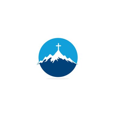Dağ ve minimalist logolu kilise logosu. Halkın kilise logosu tasarım şablonu. Kilise ve Hıristiyan organizasyon logosu.