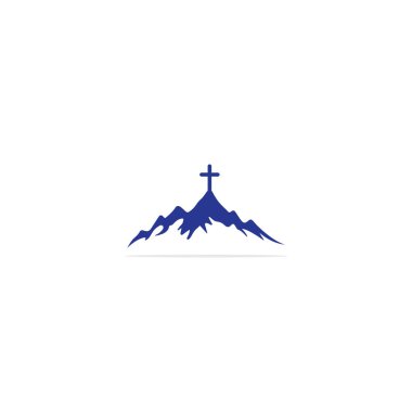 Dağ ve minimalist logolu kilise logosu. Halkın kilise logosu tasarım şablonu. Kilise ve Hıristiyan organizasyon logosu.