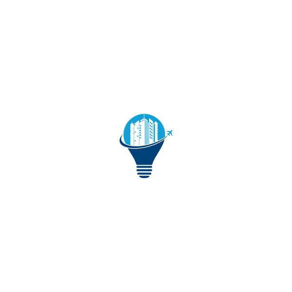 Reisebüro Glühbirne Form Konzept Logo Design Gebäude Büro Reise Ikone — Stockvektor