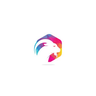 Keçi Basit Logosu Şablonu Tasarımı. Dağ keçisi logosu tasarımı. Keçi başı Logo Şablonu vektör resimleme tasarımı