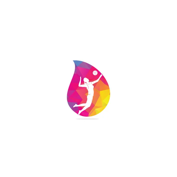 Logo Concept Forme Goutte Joueur Volley Ball Féminin Joueuse Abstraite — Image vectorielle