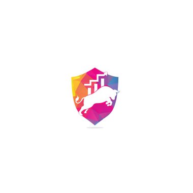 Finansal boğa kalkanı şekilli konsept logo tasarımı. Ticaret Boğa Haritası, finans logosu. Ekonomi finans grafiği bar işletme verimlilik logosu simgesi.