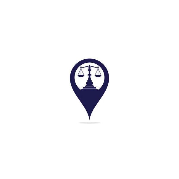 Jog Ügyvéd Térkép Pin Forma Koncepció Logo Design Ügyvédi Iroda — Stock Vector