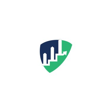 Business Finance Logo vektör simgesi tasarımı. Finans kalkanı şekilli konsept logosu