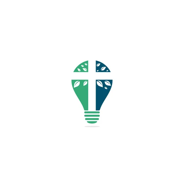 Cross Church Glühbirnenform Konzept Logo Design Abstraktes Baum Religiöses Kreuz — Stockvektor