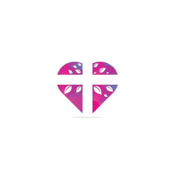 Cross Church Concepto Forma Corazón Logo Design Árbol Abstracto Símbolo — Vector de stock