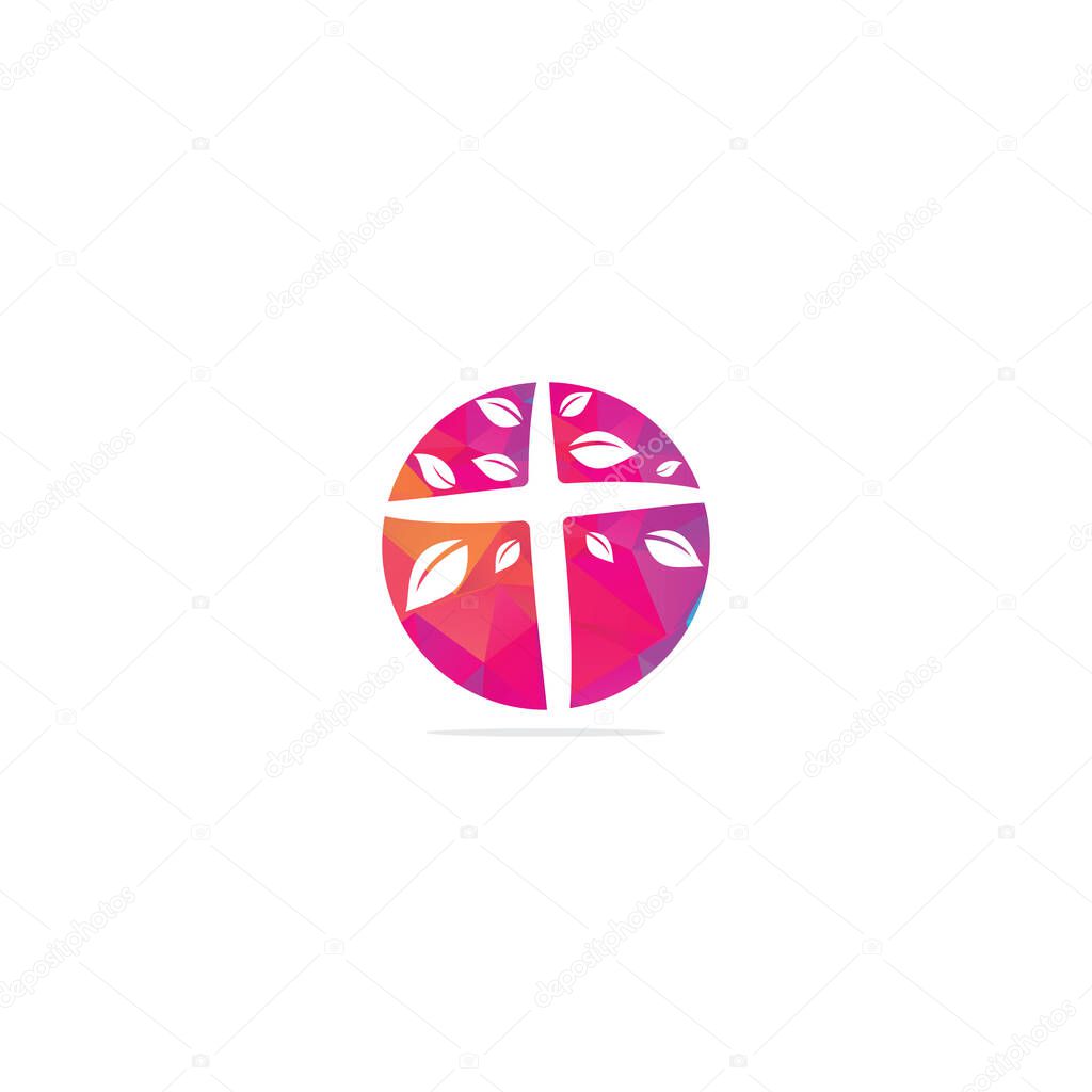 Cross Church Logo Design. Abstract Tree religious cross symbol icon vector design. Church and Christian organization logo. Cross tree church logo