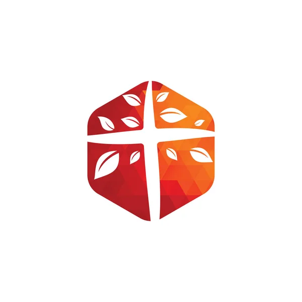 Cross Church Logo Design Abstrakt Träd Religiösa Kors Symbol Ikon — Stock vektor