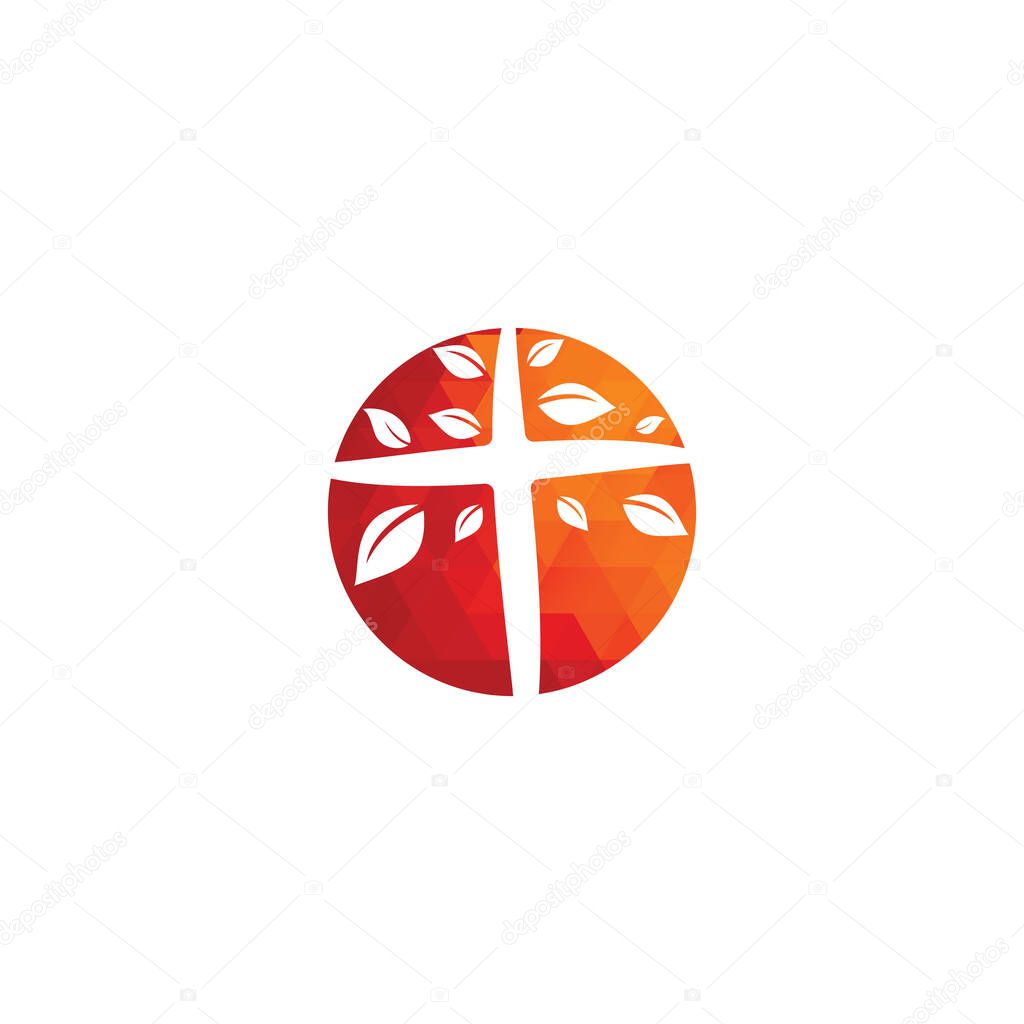 Cross Church Logo Design. Abstract Tree religious cross symbol icon vector design. Church and Christian organization logo. Cross tree church logo