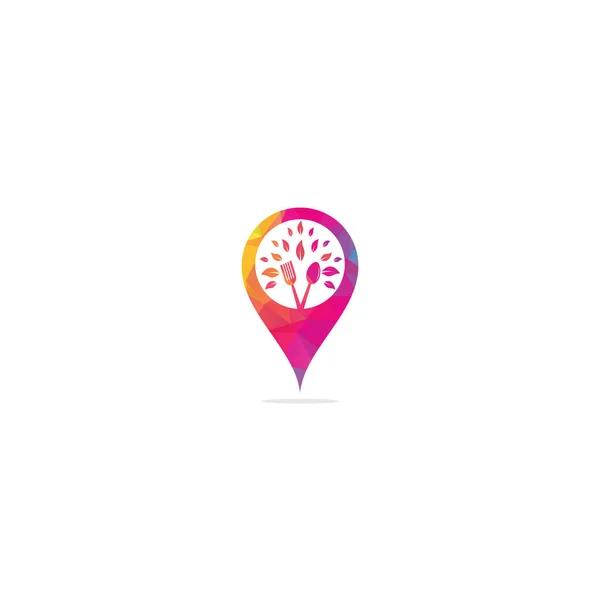 Saudável Food Map Pin Shape Concept Logo Design Logotipo Comida —  Vetores de Stock