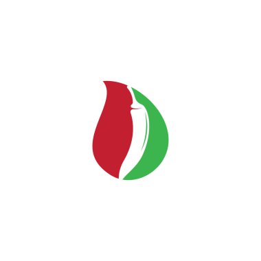 Acı biber ve damla vektör logosu tasarımı. Sıcak yemek logosu konsepti vektörü. Acı biber simgesi.