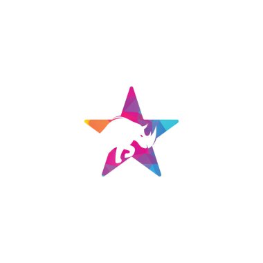 Gergedan yıldız şekli logo vektör tasarımı. Spor kulübü ya da takım için gergedan logosu. Gergedan başı simgesi.