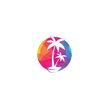 Tropik plaj ve palmiye ağacı logosu tasarımı. Yaratıcı basit palmiye ağacı vektör logosu tasarımı. Plaj logosu. Plaj palmiyesi logosu