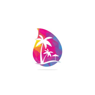 Plaj düşüşü konsept logo tasarım şablonu. Yaz logosu tasarımları. Tropik plaj ve palmiye ağacı logosu tasarımı.