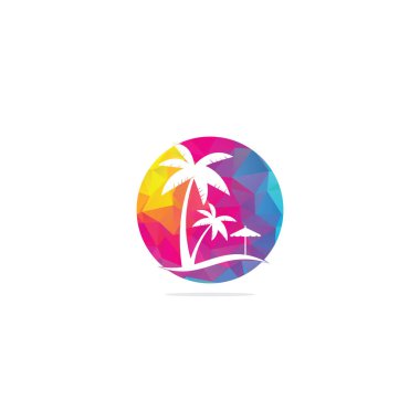 Plaj logosu tasarım şablonu. Yaz logosu tasarımları. Tropik plaj ve palmiye ağacı logosu tasarımı.