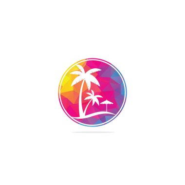 Plaj logosu tasarım şablonu. Yaz logosu tasarımları. Tropik plaj ve palmiye ağacı logosu tasarımı.