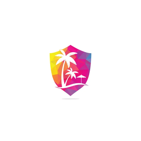 Plantilla Diseño Logotipo Concepto Escudo Playa Diseños Logotipo Verano Diseño — Vector de stock