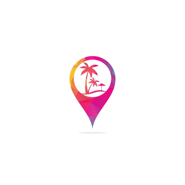 Strandkarte Pin Form Konzept Logo Design Vorlage Sommer Logodesigns Tropischer — Stockvektor