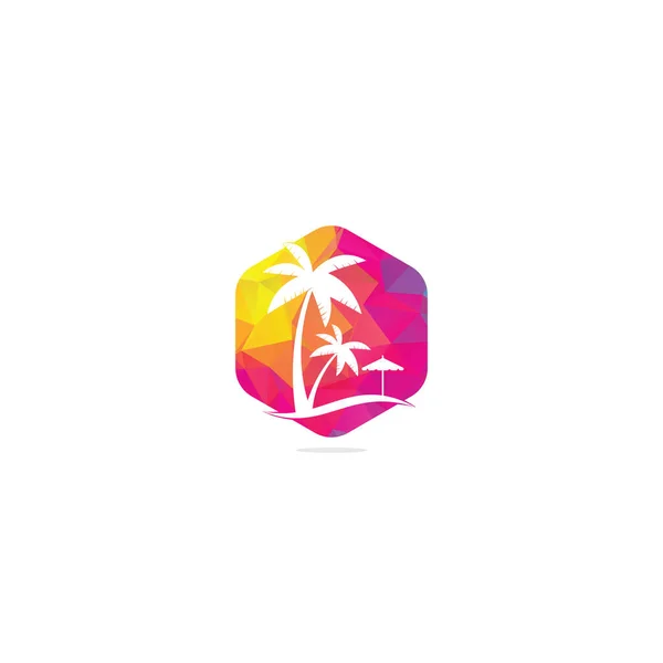 Strand Logo Ontwerp Template Zomer Logo Ontwerpen Tropisch Strand Palmbomen — Stockvector
